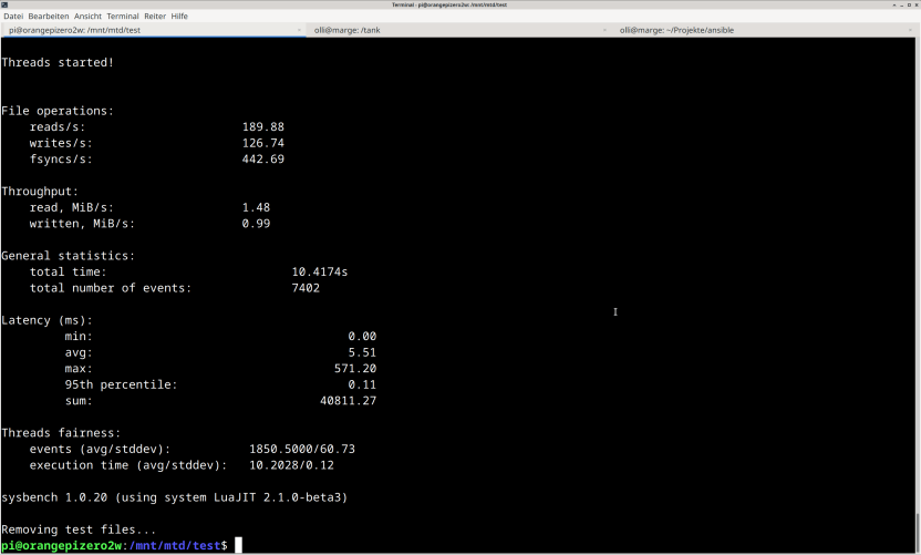 sysbench Benchmark des Flash Speichers