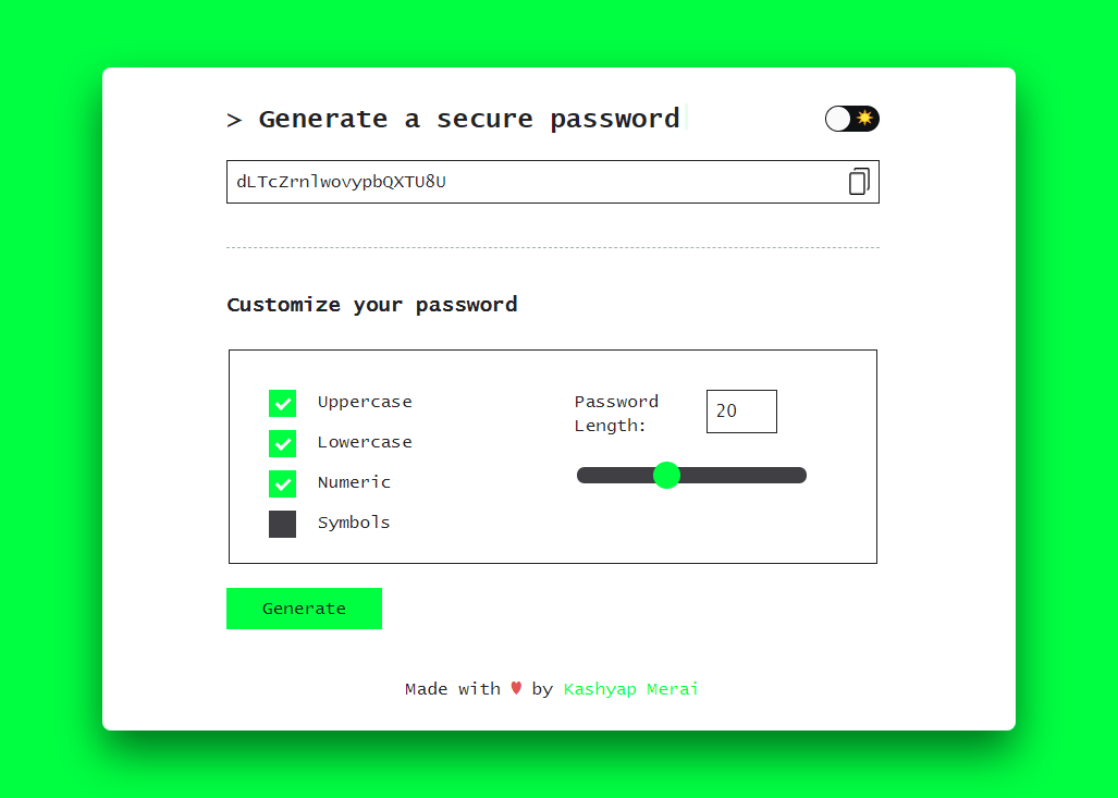 Whether your goal is to learn to code with python, ruby, java, html, c++ or other programming languages, these resour. Github Kamerk22 Random Password Generator Random Password Generator Tool In React