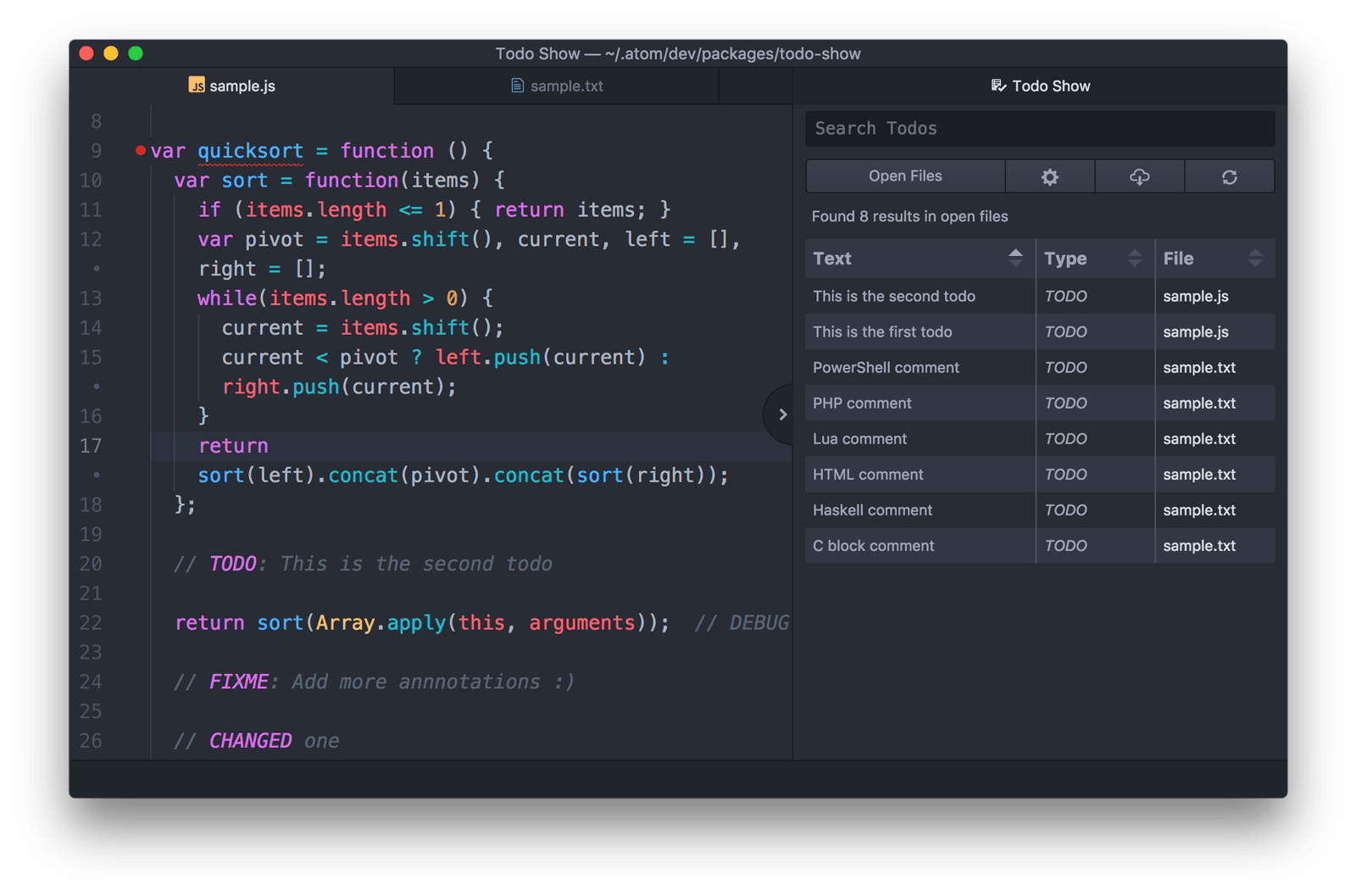 GitHub - mrodalgaardatom-todo-show: Atom package that shows a list of todos  from your project.
