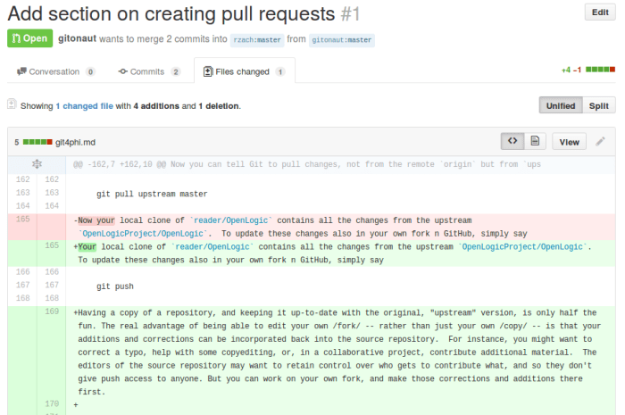 Viewing changes in pull request