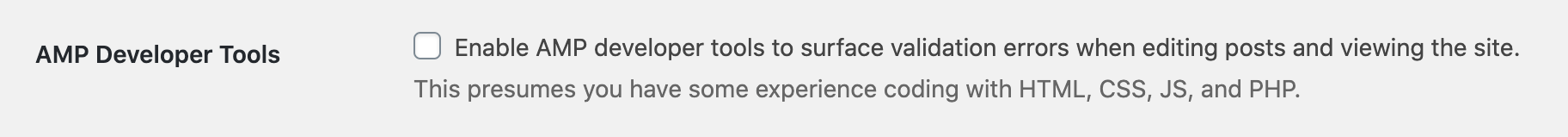 AMP Developer Tools toggle