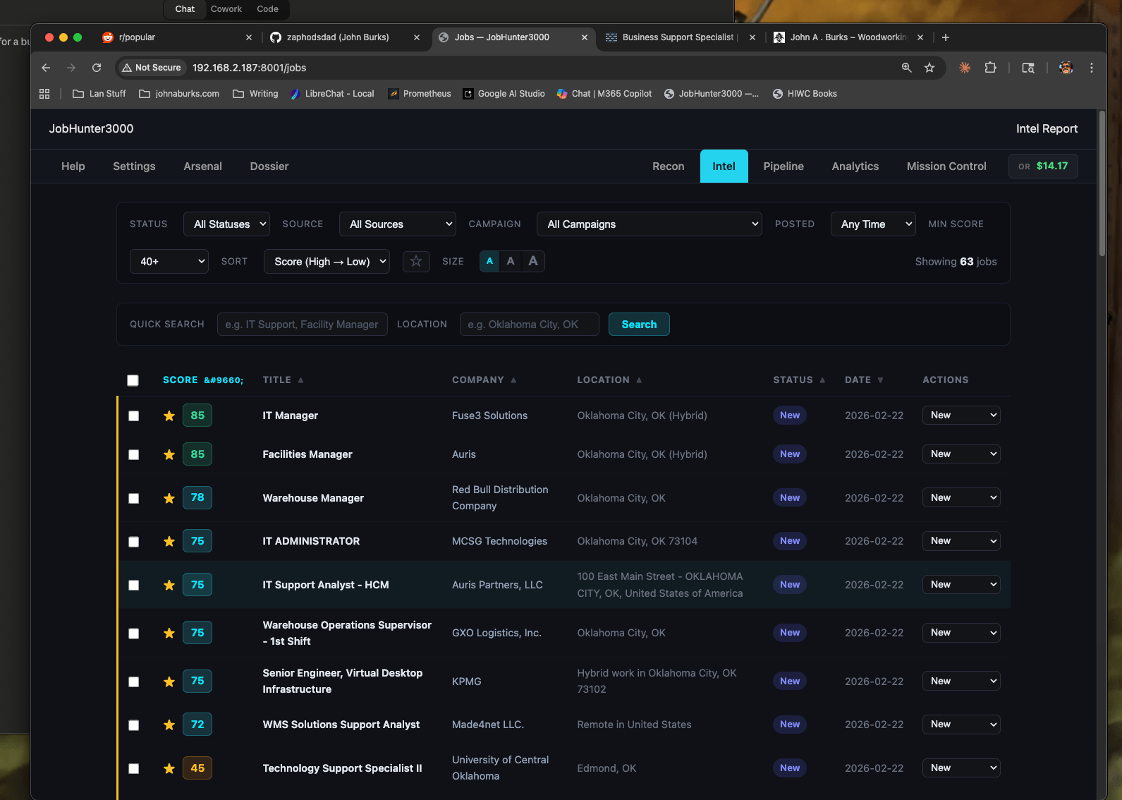 Job listings with AI scores