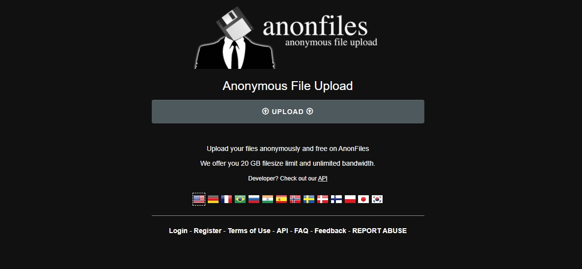 免費匿名檔案空間，單檔可存20GB！AnonFiles