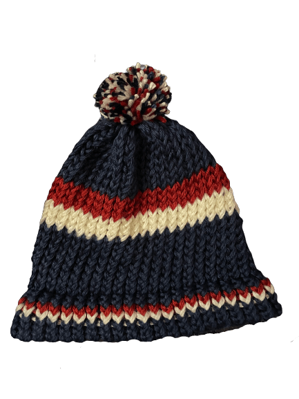 Dark Blue and Red-White Beanie Hat 