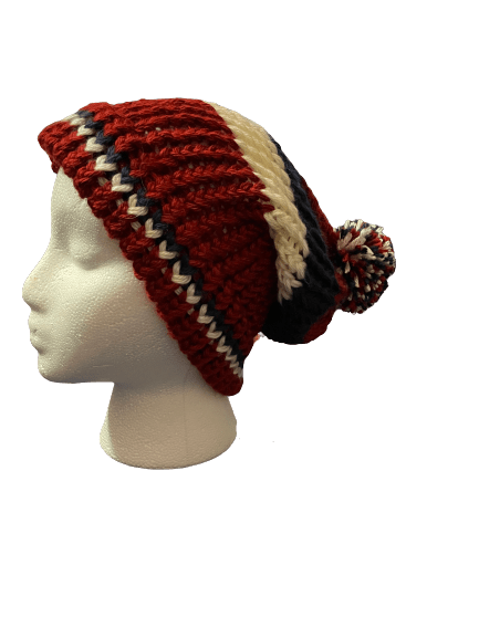 Burgundy and Dark Blue-White Beanie Hat 