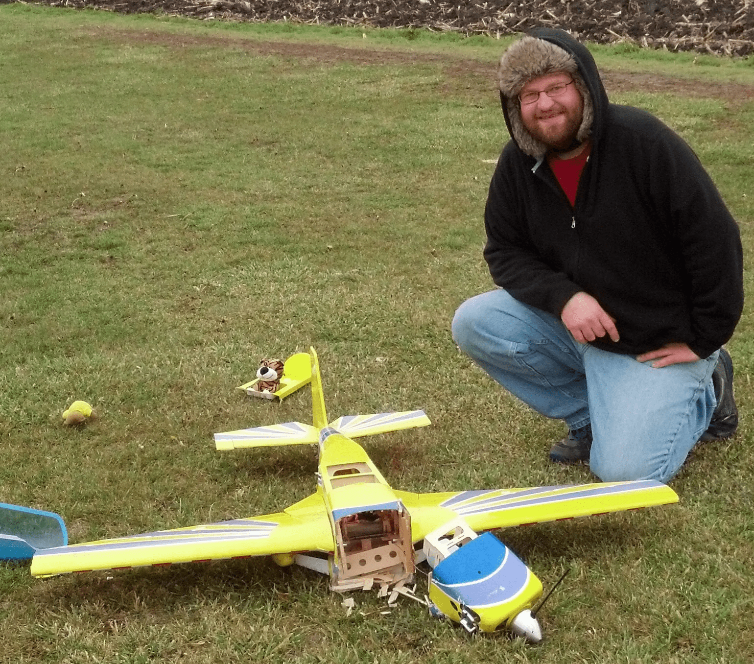 Ron with his crashed Nitroplanes Katana RC airplane