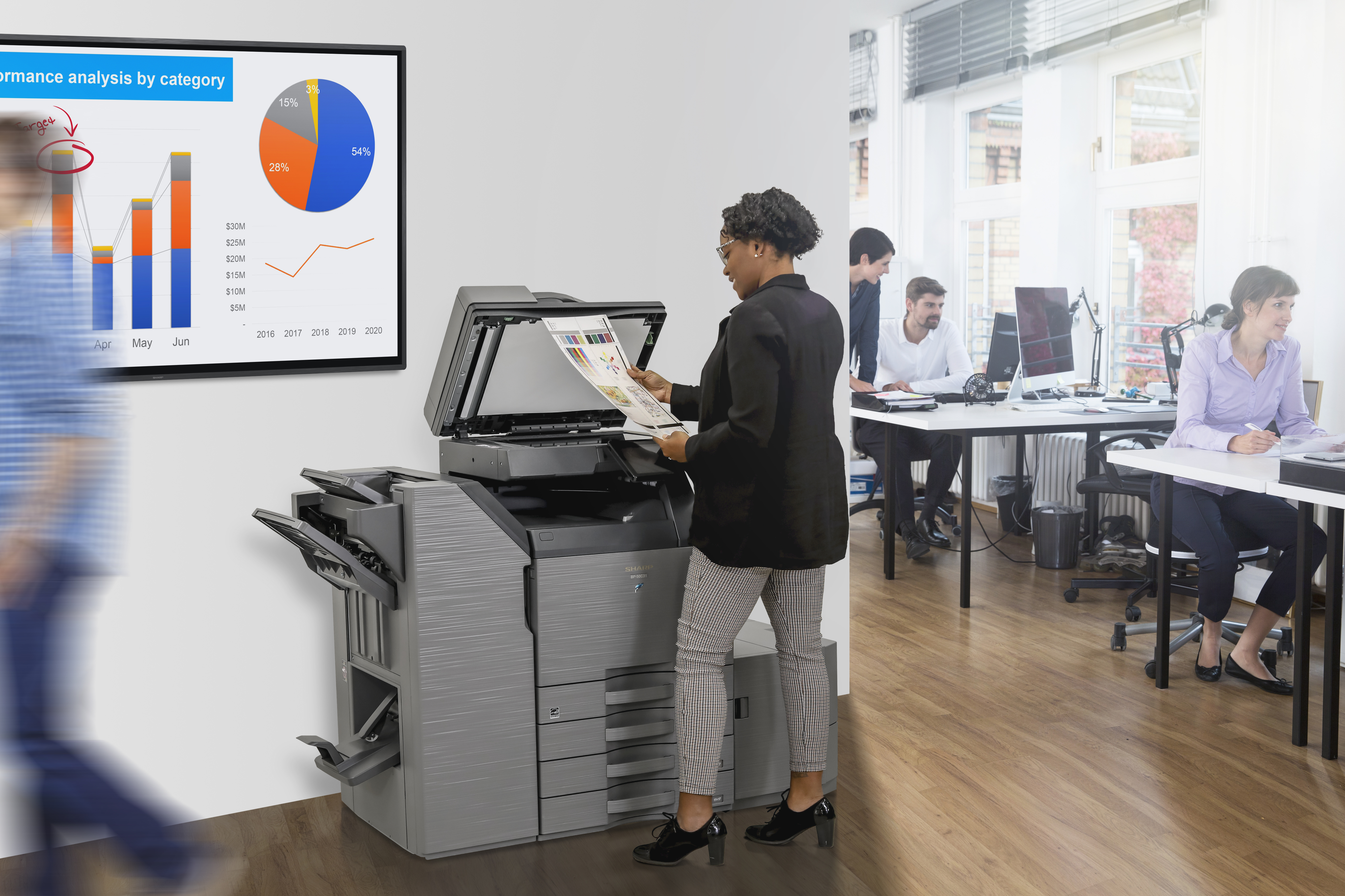 Sharp multifunction copier in a busy New York office — RDI Solutions managed print and office technology