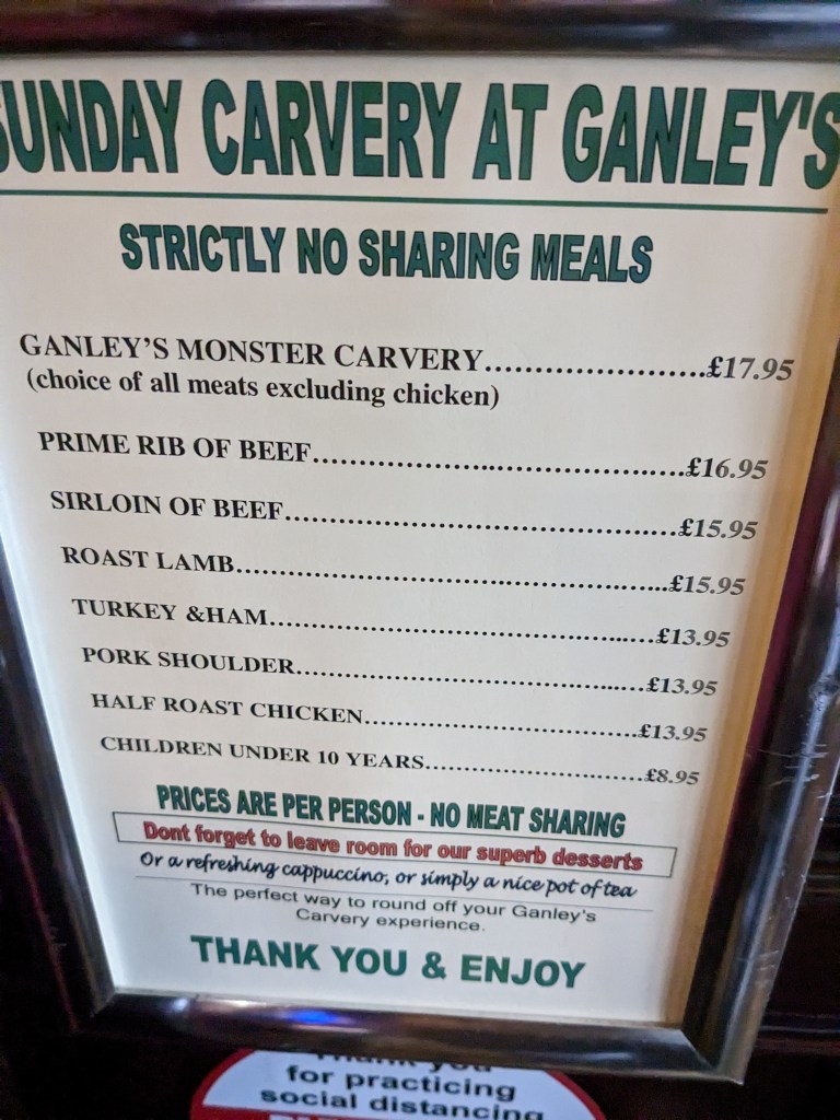Ganley's Irish Bar, Modern, Sunday Roast menu