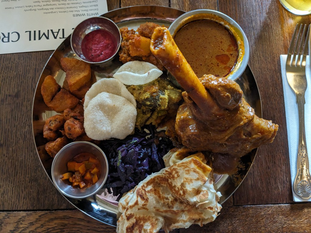 Lamb roast dinner at The Tamil Crown, Islington
