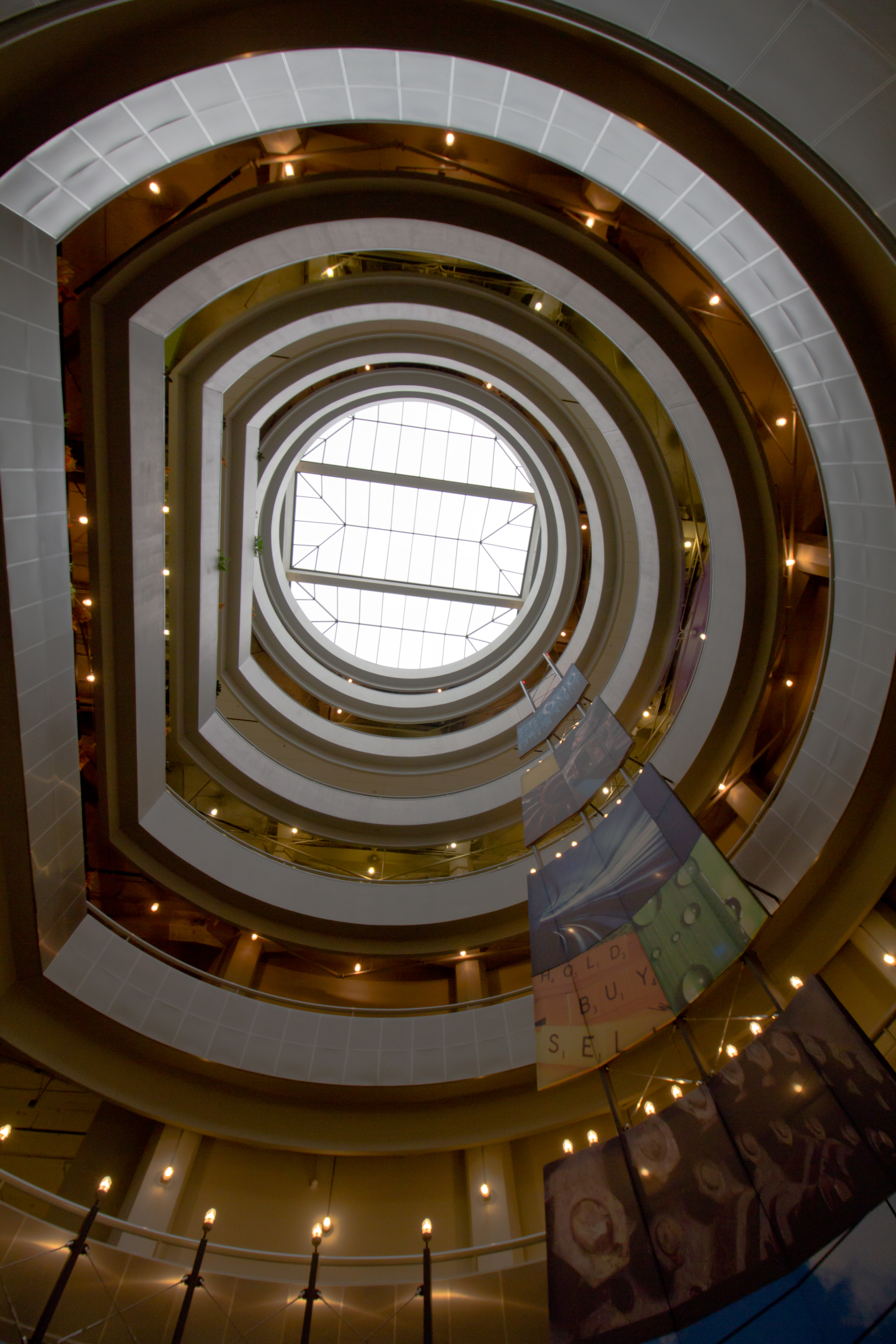The atrium in the lobby of Groupon, in the former Montgomery Ward & Co. warehouse along the Chicago River.