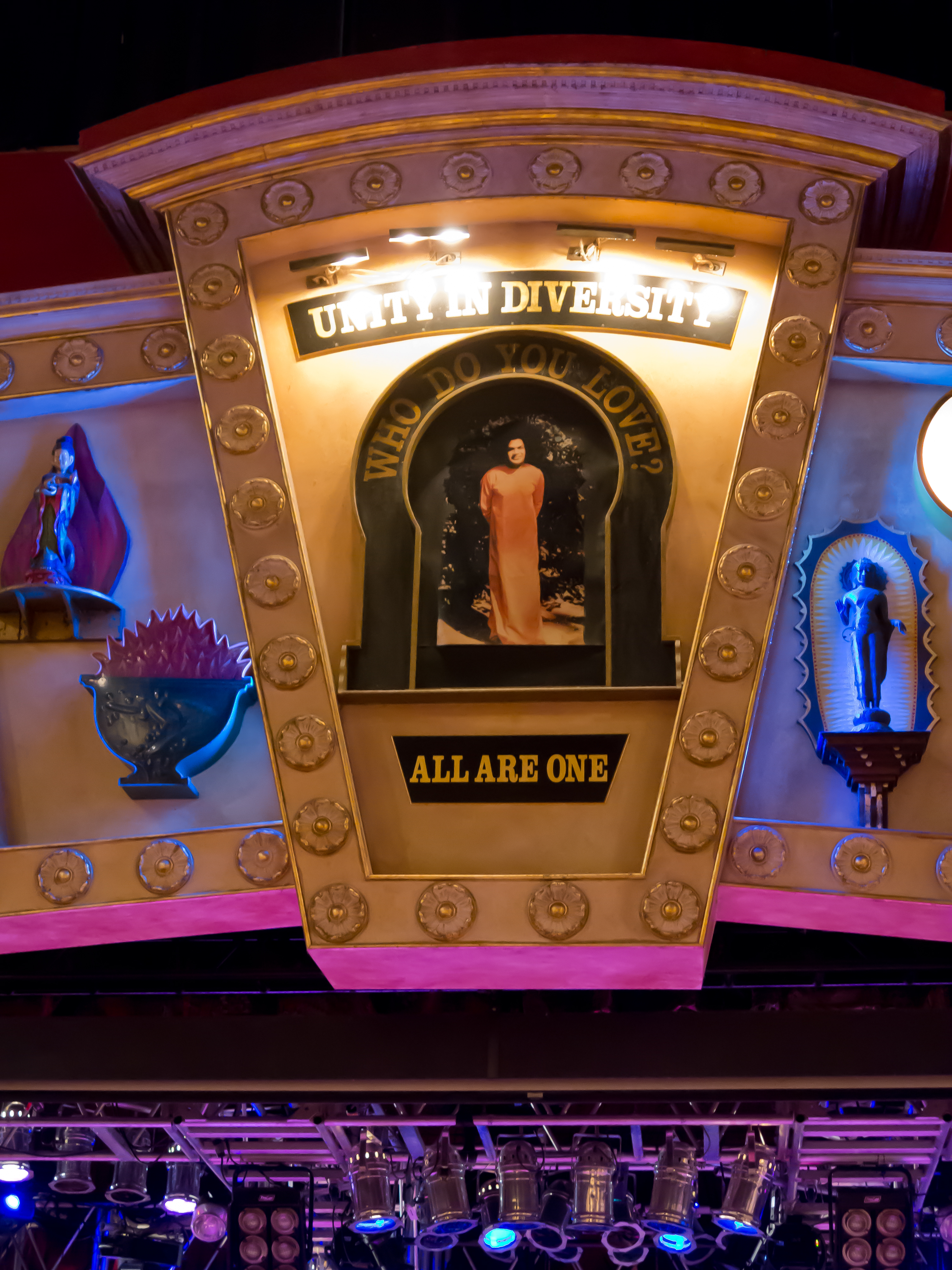 Above the stage at the House of Blues, "Unity in Diversity: All Are One"