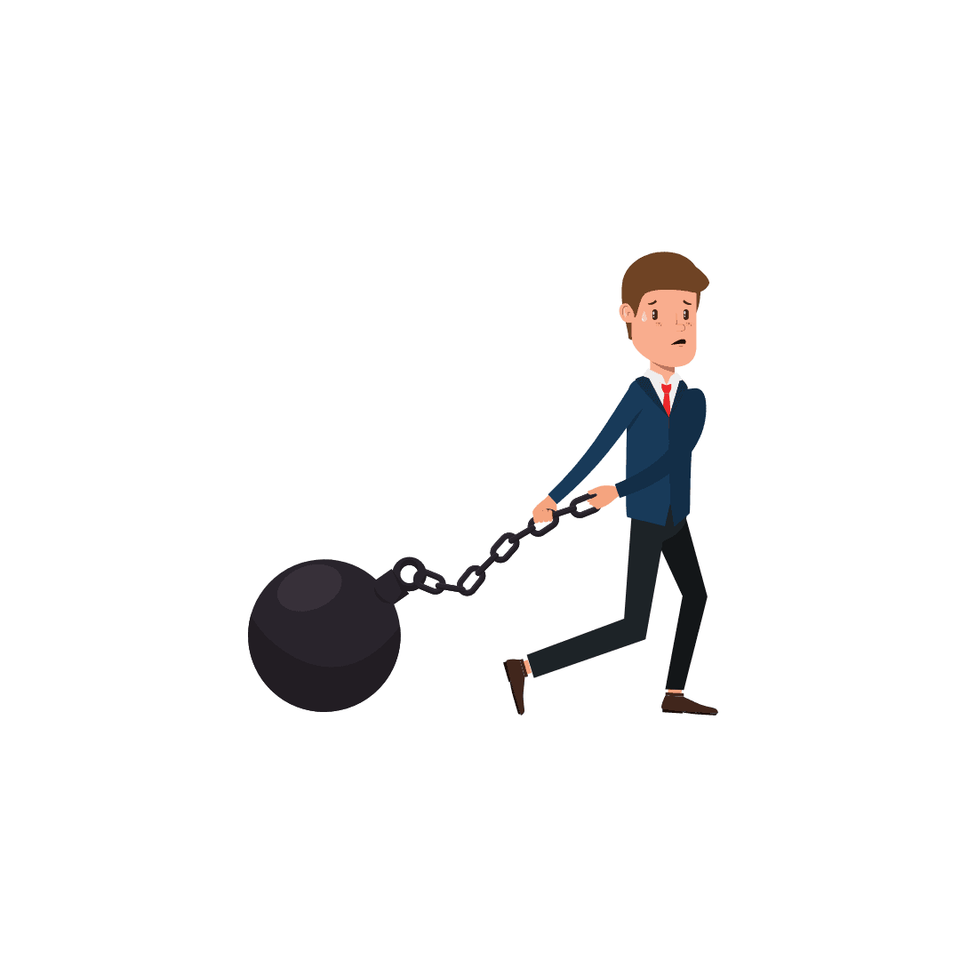 Icon of addiction dragging man down