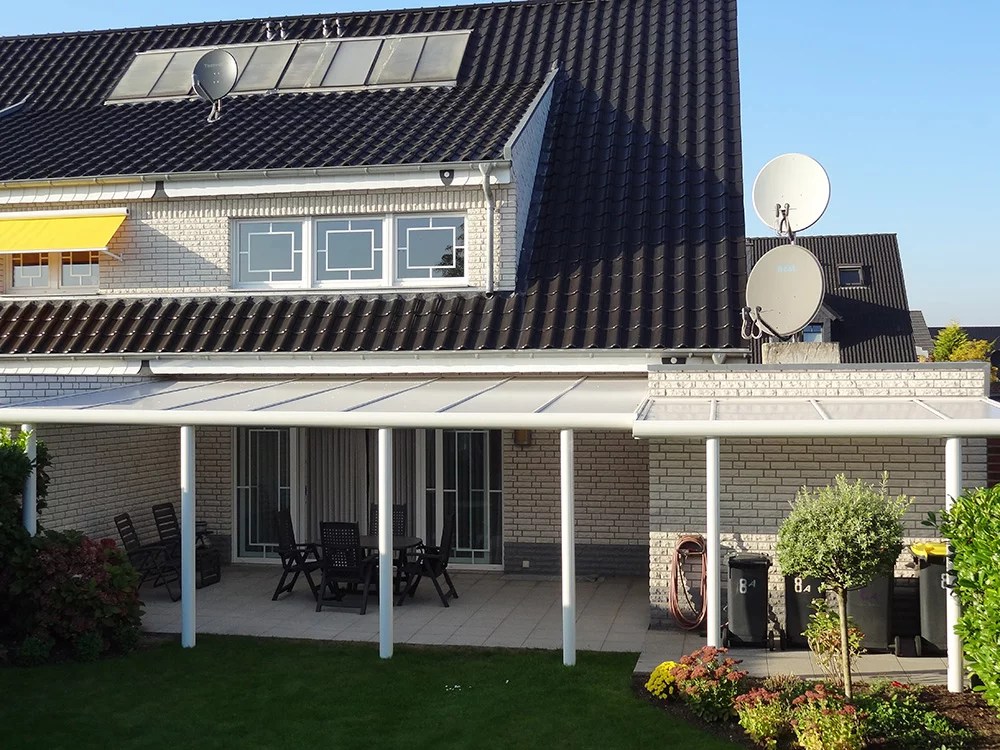 Markisen 5x3 oder 5x4m und auf maß bei sowero.de. TerrassenÃ¼berdachung Alu mit Polycarbonatplatten 5m breit