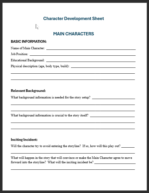 Character development worksheet