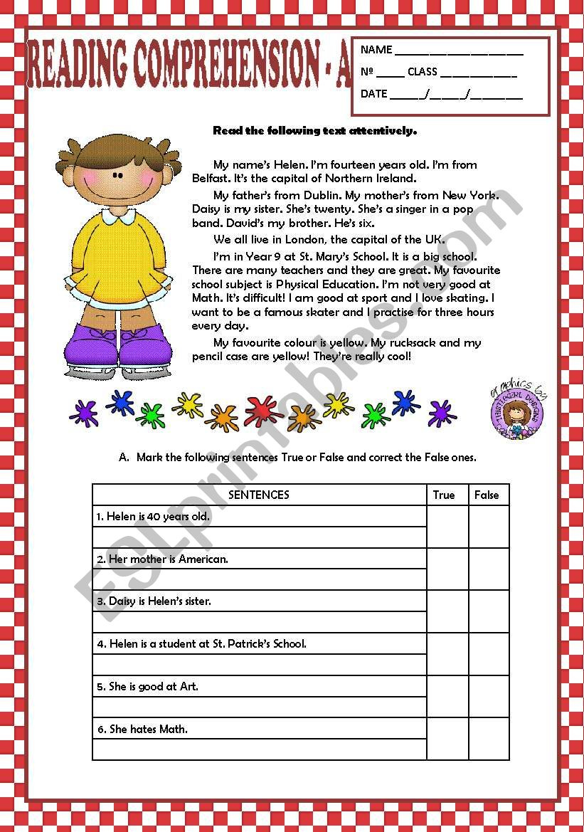 esl beginner reading comprehension worksheets reading comprehension