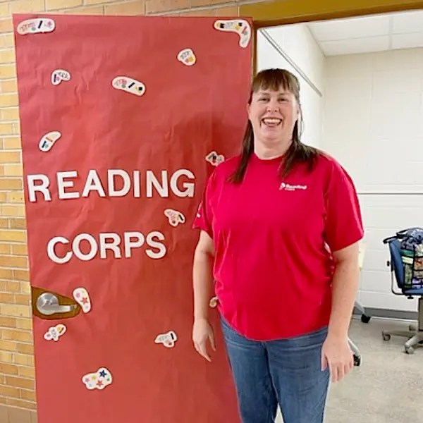 Crystal in the Reading Corps classroom at her school where she was tutoring and student teaching.