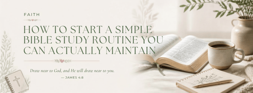 Open Bible, journal and pastel highlighters arranged for a simple Bible study routine for women.
