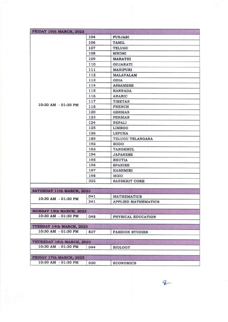 CBSE date sheet 2022-23