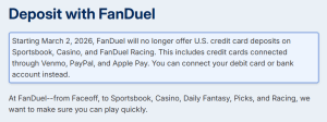 FanDuel to halt credit card deposits nationwide on March 2