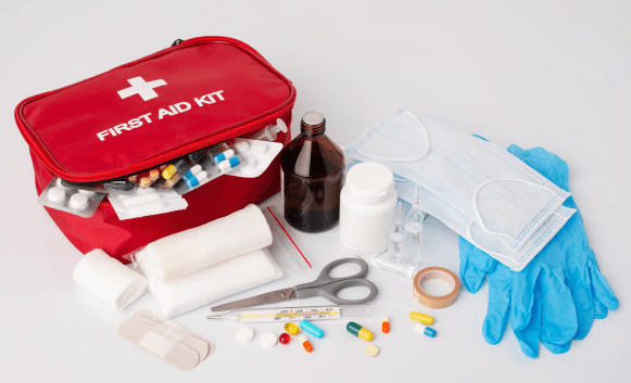 first aid kit, open