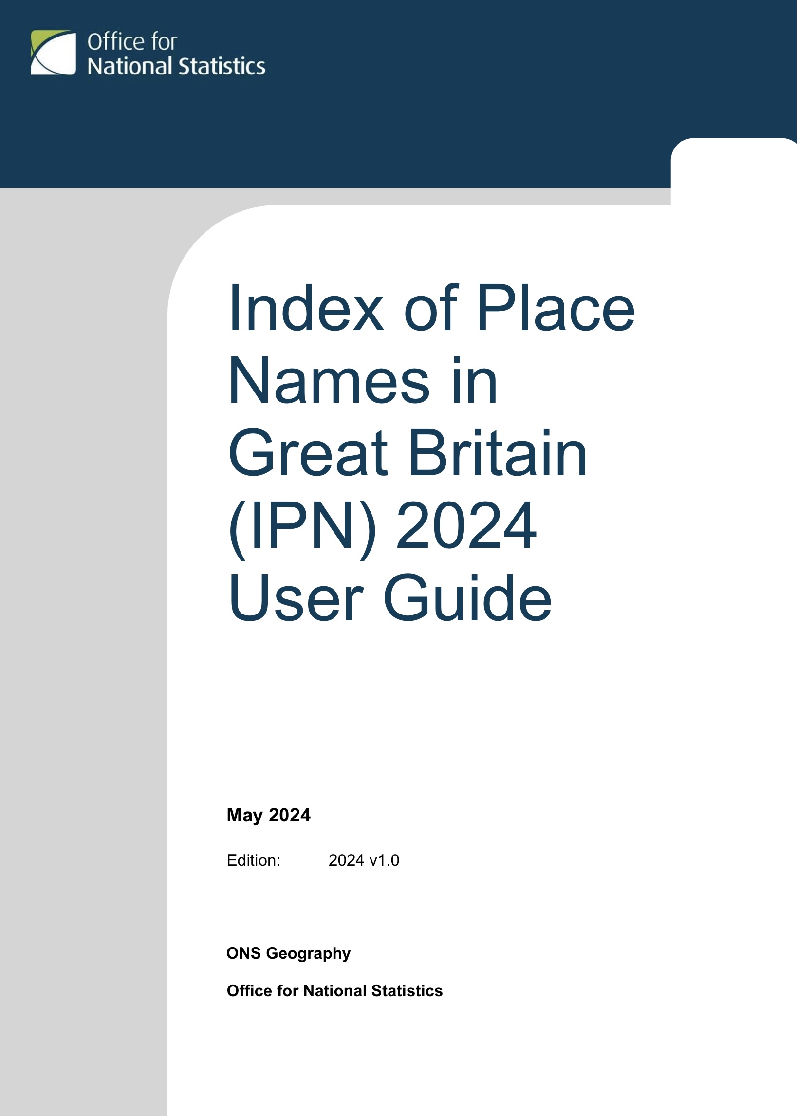 ONS Index of Place Names user guide cover