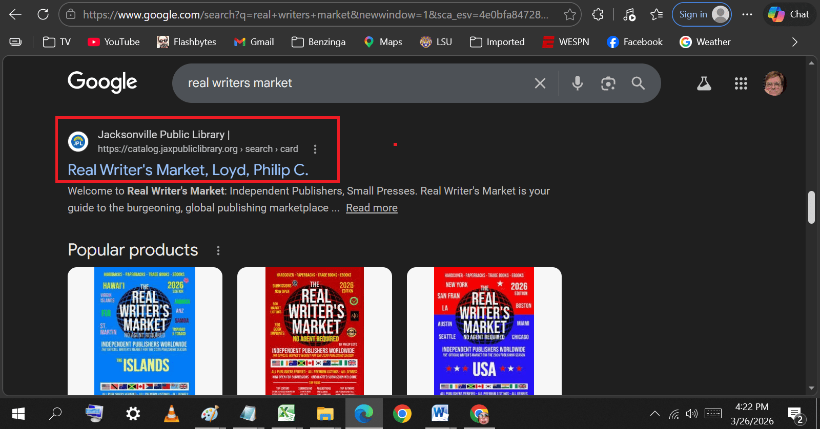 REAL WRITER’S MARKET – First Library