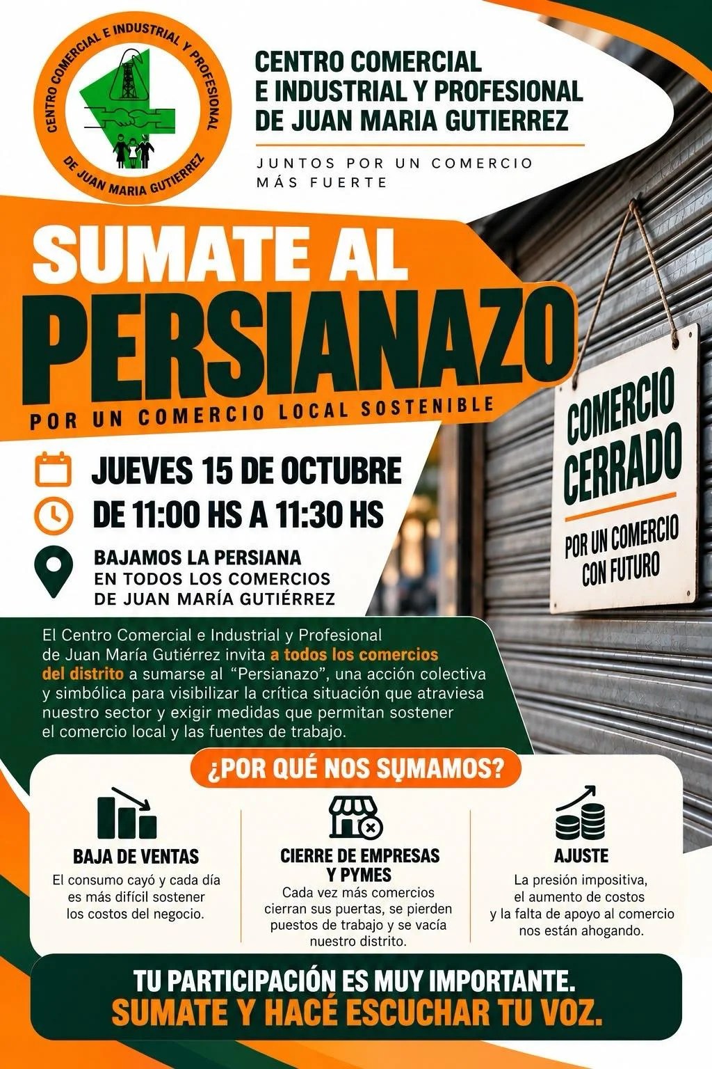 COMERCIANTES EN ALERTA: REALIZARÁN UN “PERSIANAZO” EXIGIENDO MEDIDAS URGENTES PARA SALVAR AL SECTOR