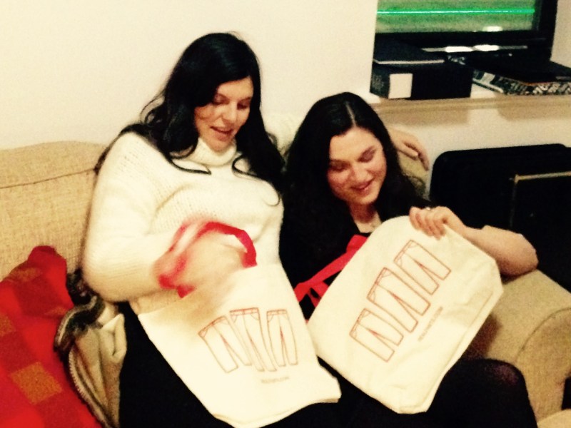 Amy and Sara Faye Green, who took delivery of the tote bags before our arrival in NYC