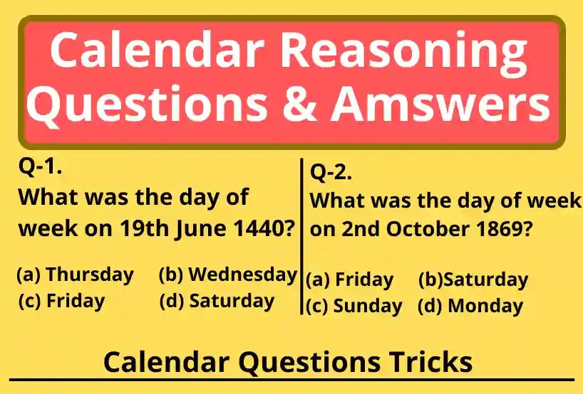 30+ Calendar Reasoning Questions। Calendar Questions