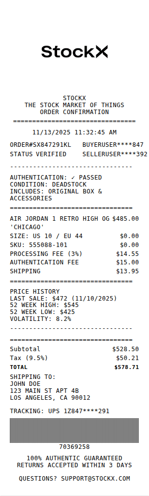 Generate Stockx Receipt Receiptmake Template