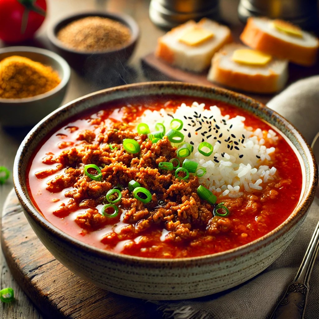 Chinese tomatensoep met gehakt en rijst