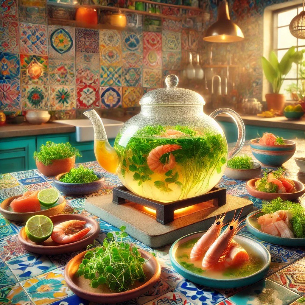 Gourmet Thee van Visbouillon met Zalm en Garnalen