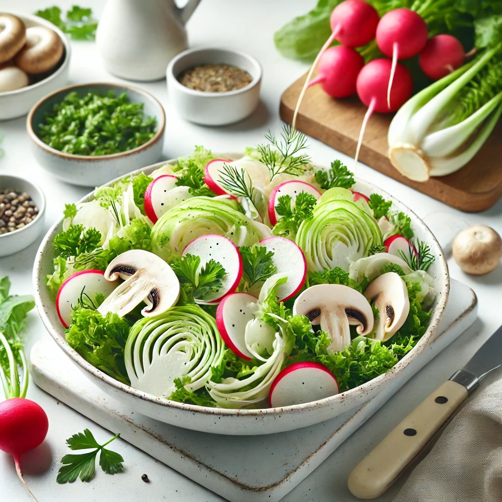 Frisse Koolrabi Salade met Radijs en Champignons
