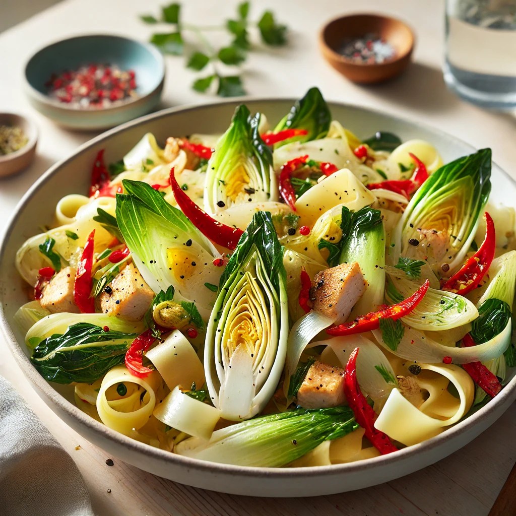 Gewokte Andijvie met Pappardelle en Kip