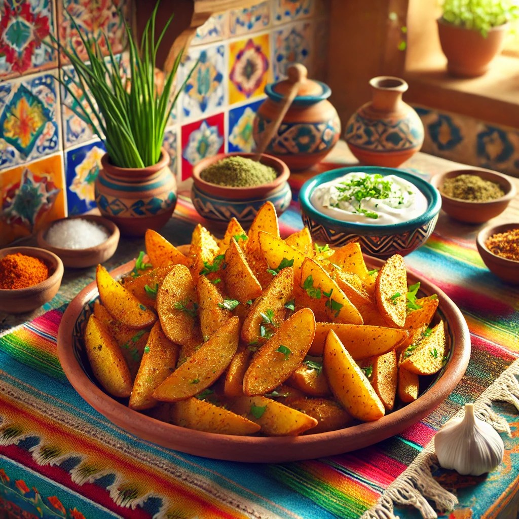Spicy Potato Wedges met Verse Dipsaus