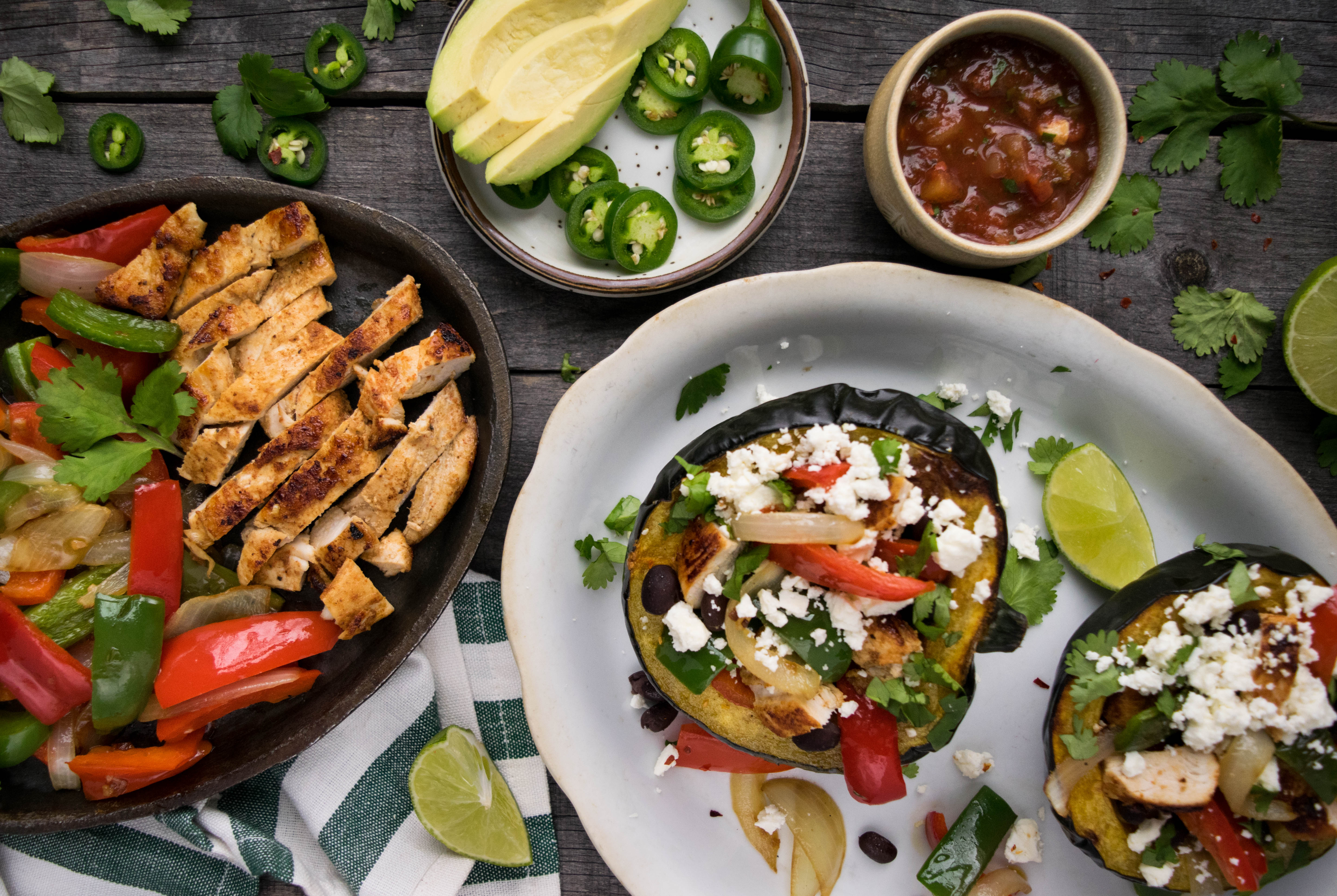 Chicken Fajita Stuffed Acorn Squash Bowls