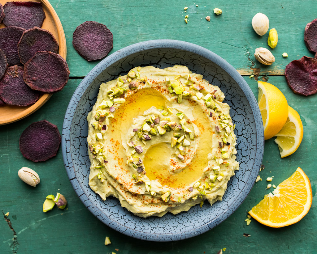 White Bean and Avocado Dip with Pistachios and Argan Oil