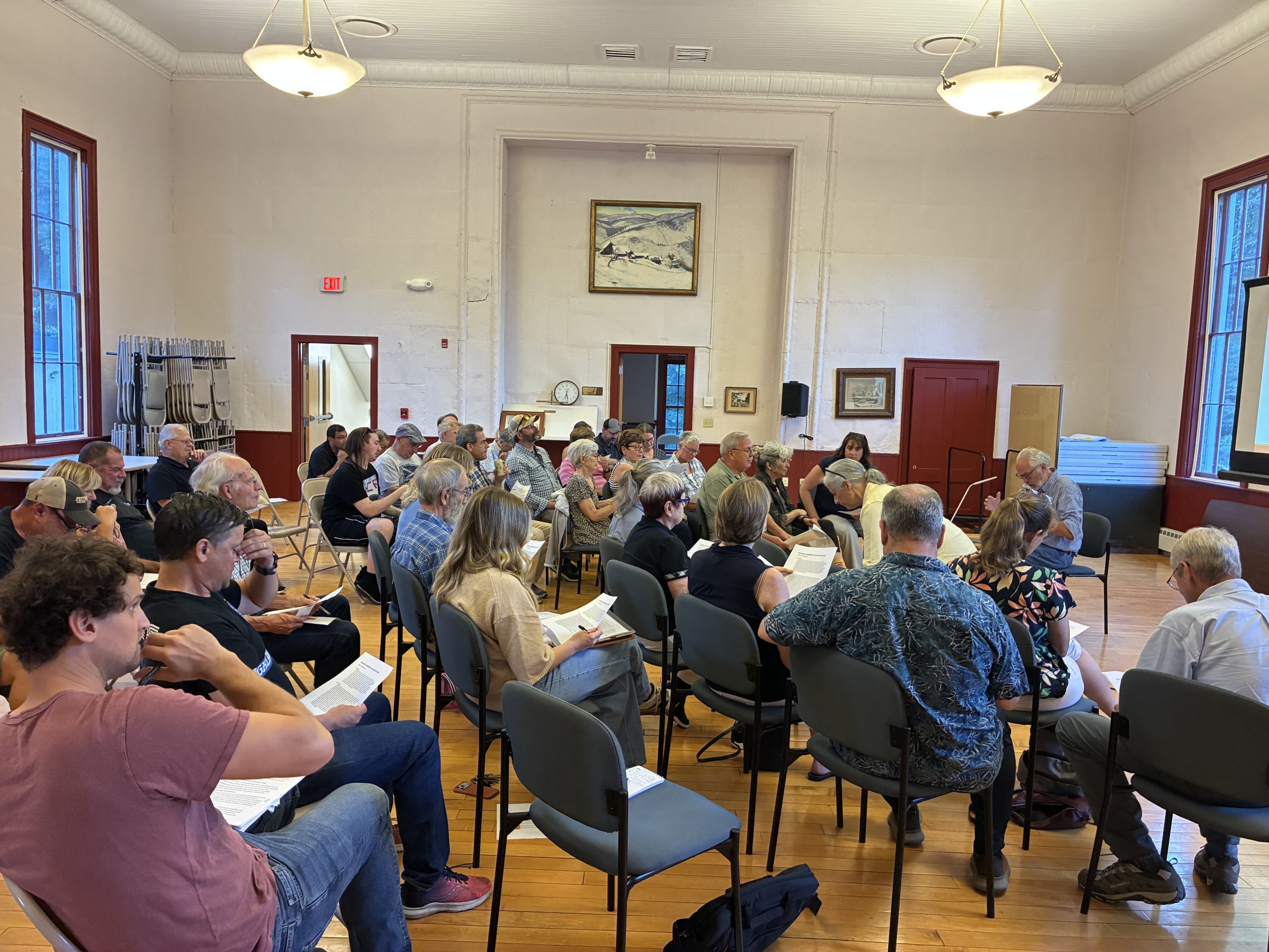 Town officials and leaders from across Franklin County gathered at Buckland Town Hall for a public forum on the proposed new building for Franklin County Technical School, hosted by Buckland Finance Committee Chair Larry Langford.