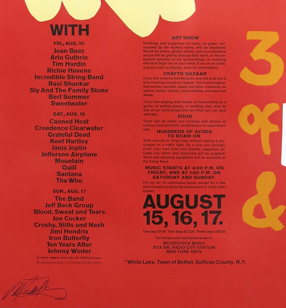 Woodstock Festival – Original Large Poster Signed by Promoter Michael Lang