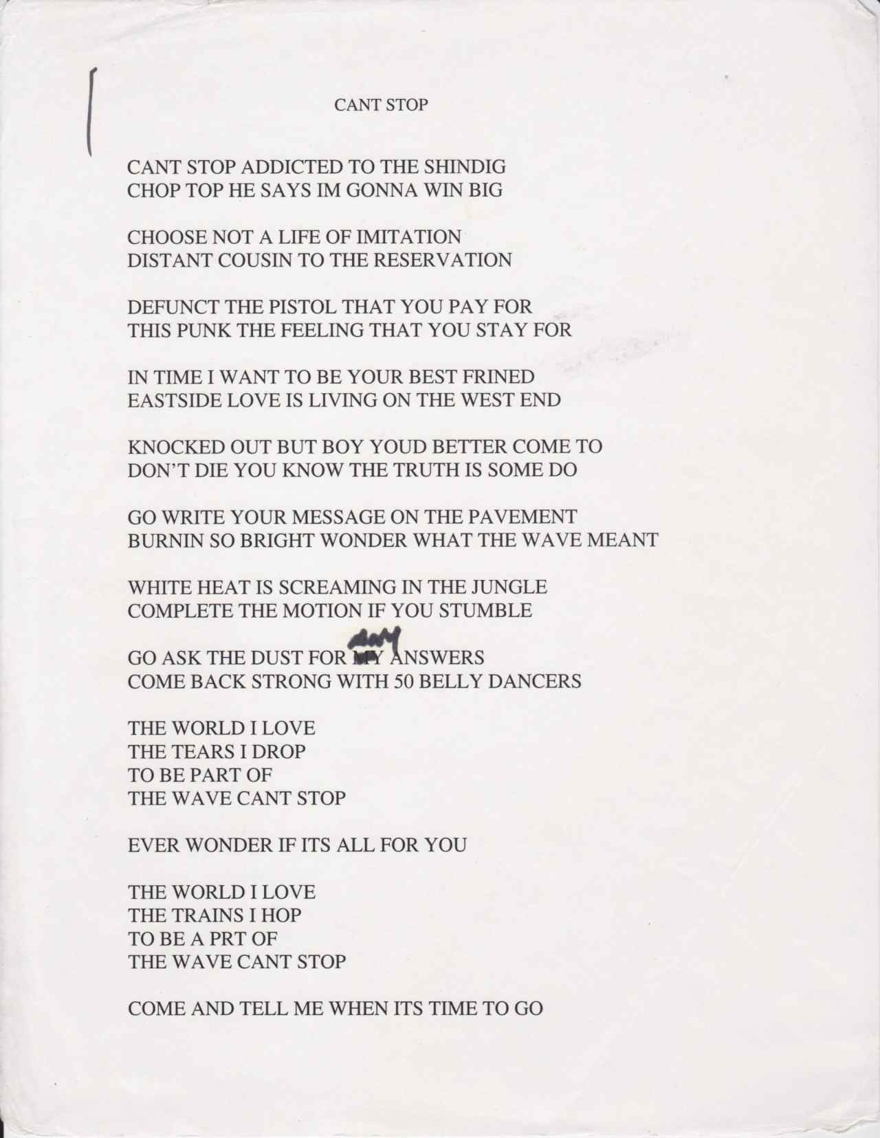 Red Hot Chili Peppers – Original “Can’t Stop” Lyrics Annotated By