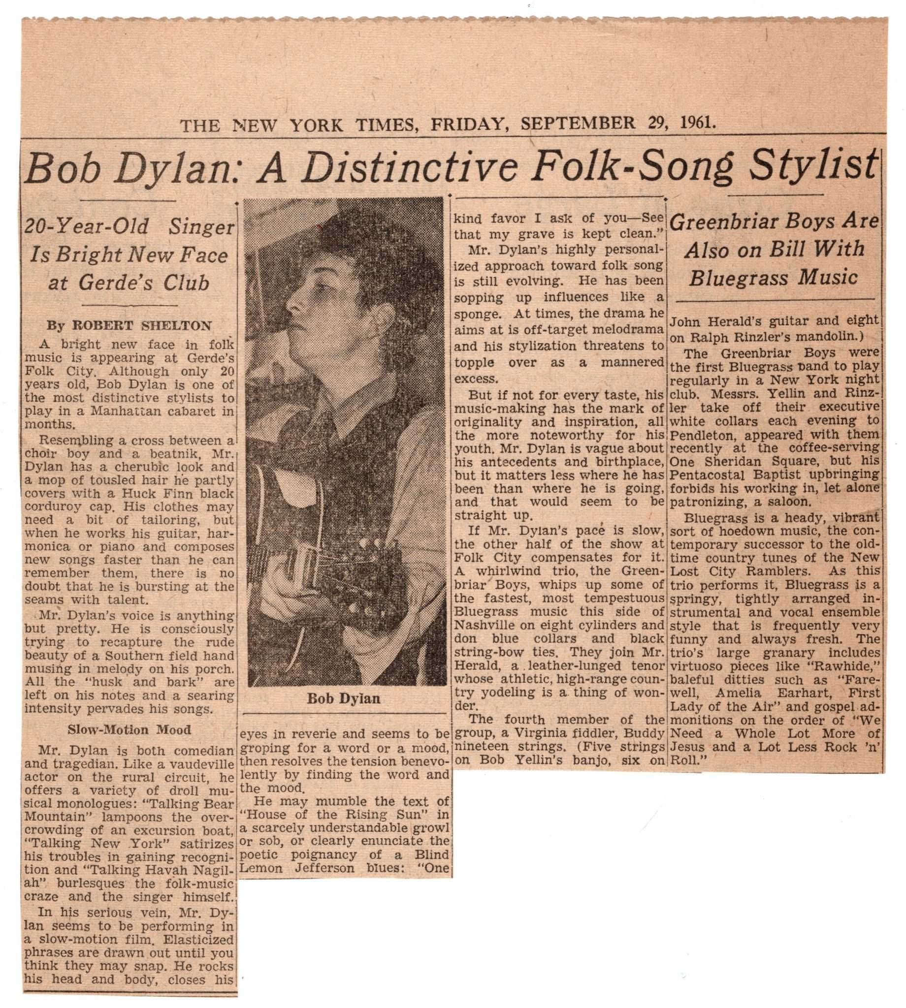 Virtual Museum: Handbill for Bob Dylan at Gerde's Folk City: The