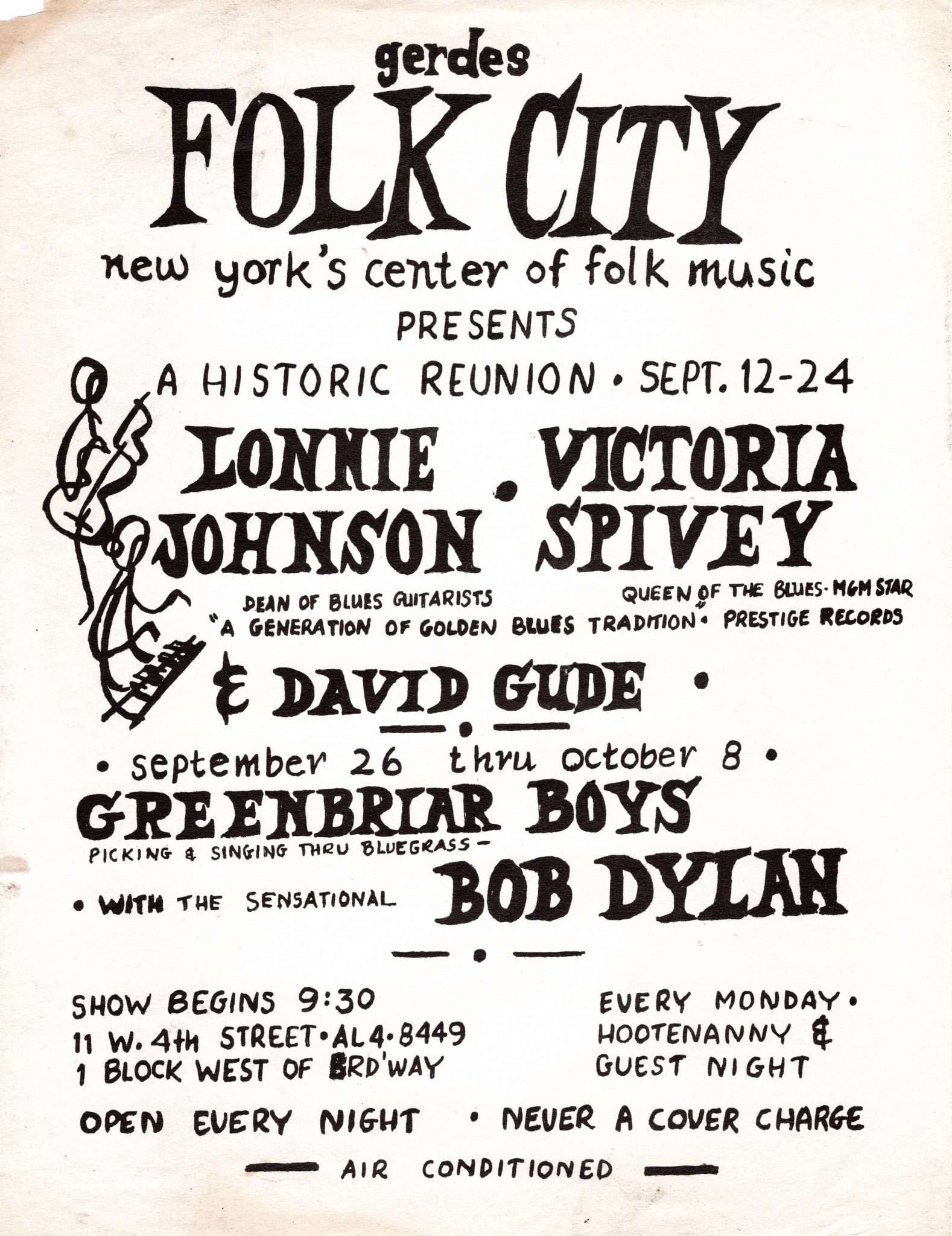 Virtual Museum: Handbill for Bob Dylan at Gerde's Folk City: The