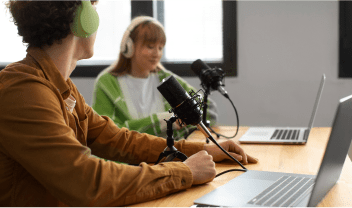 Podcasting a boy with girl