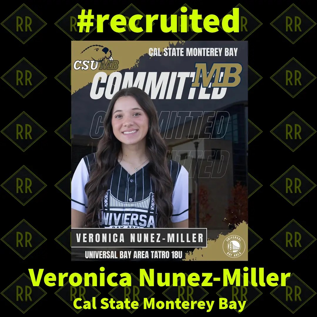 PNW softball recruiting card featuring athlete coached by Rhoda and committed to college program