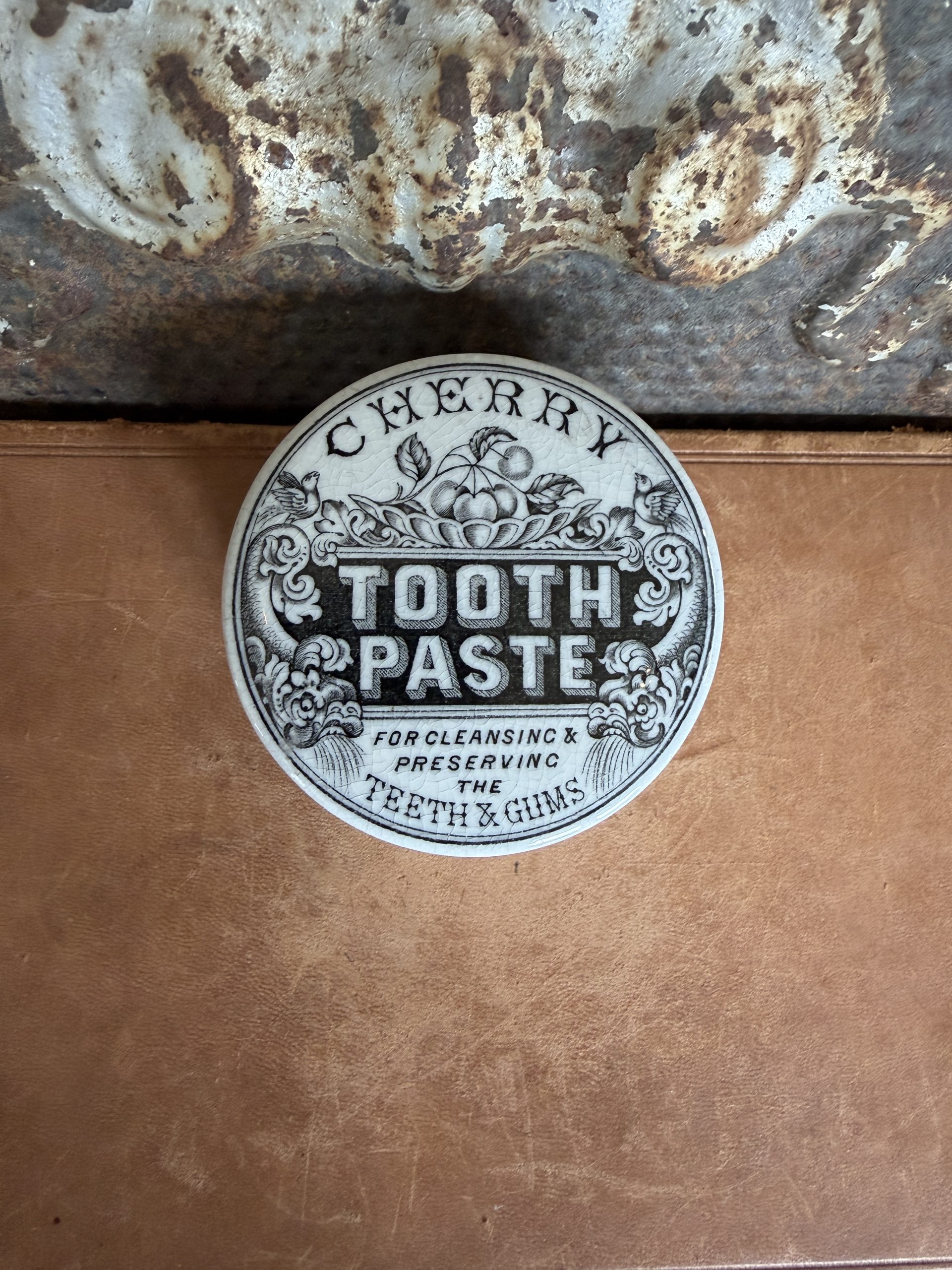 Antique Victorian Maw Cherry Tooth Paste, English Advertising Pot, Apothecary Jar, c. 1885