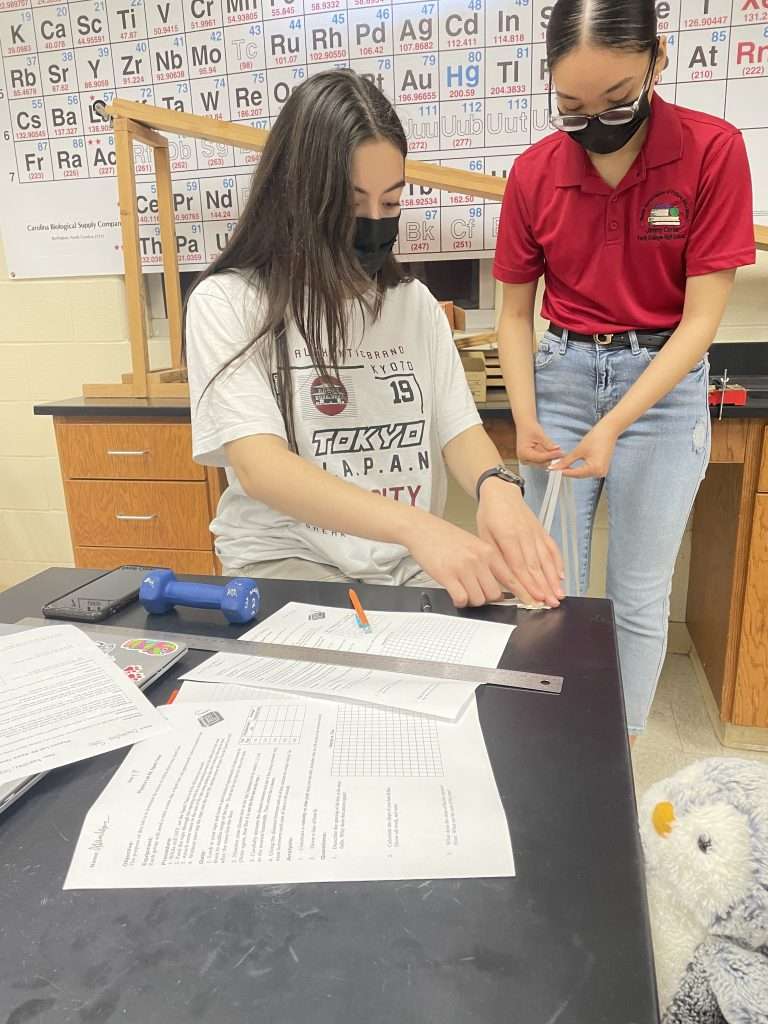 Two girls participate in physics experiment