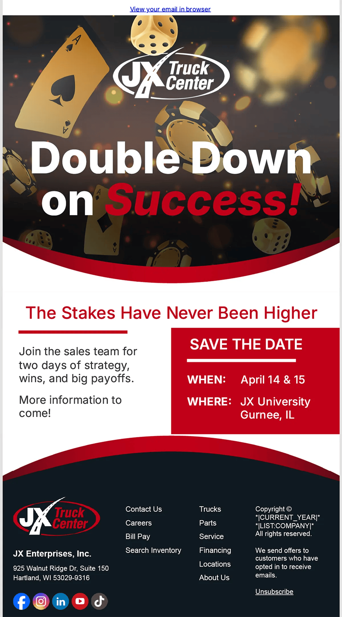 2026 Sales Summit save the date email announcement.