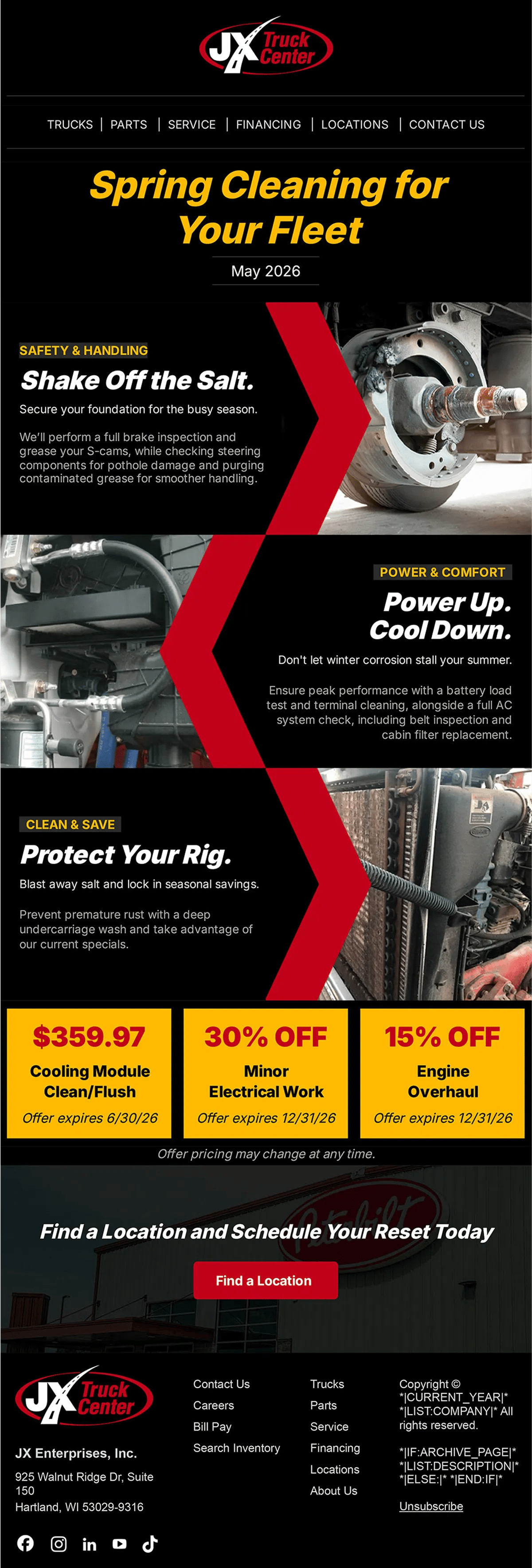 Spring truck maintenance eblast for JX Truck Center.