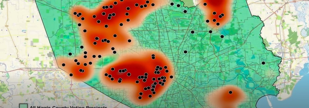 Heat map showing republican areas and locations that ran out of ballots.
