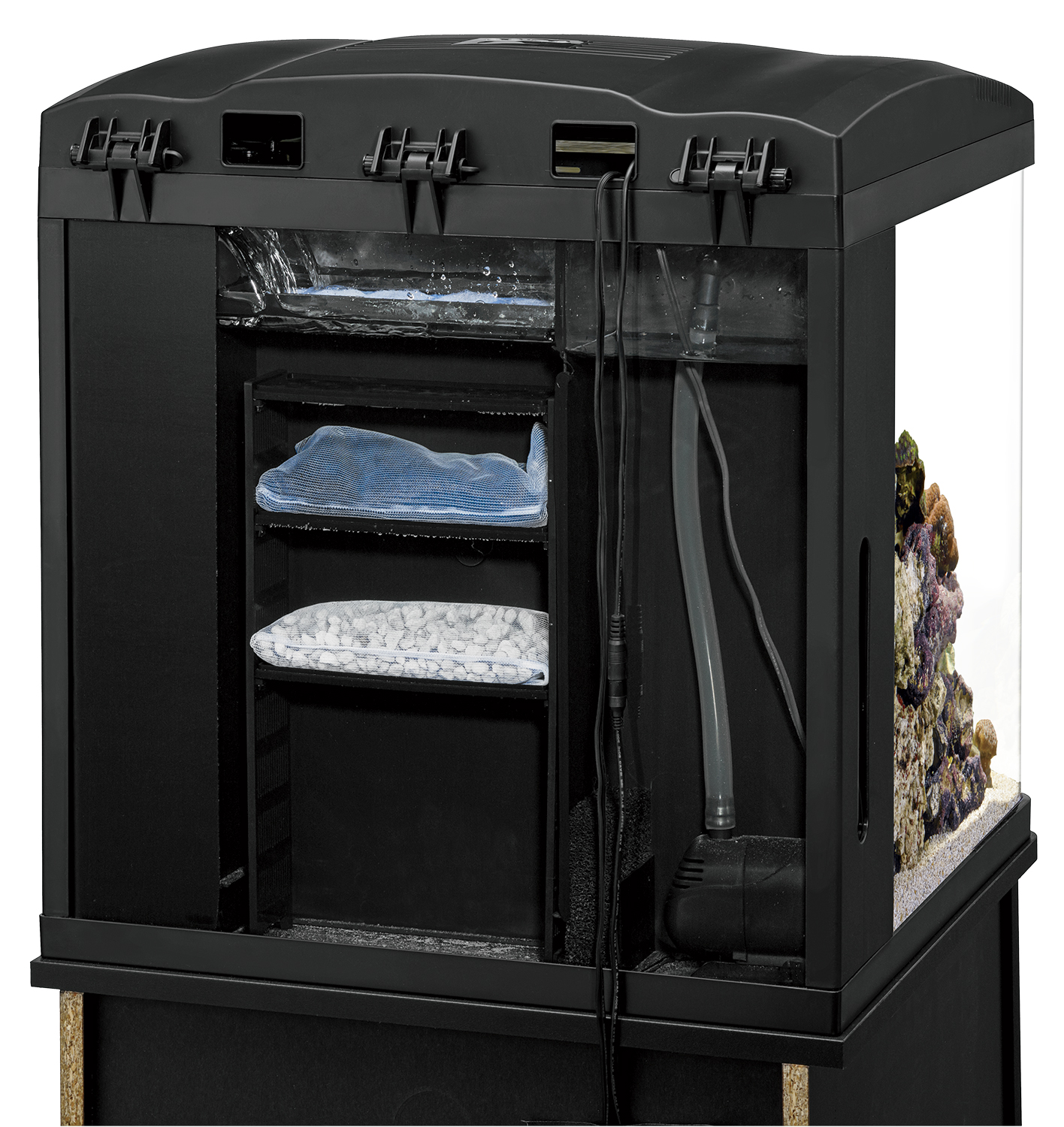 Coralife Size 16 Led Biocube Aquarium Marineandreef I have seen a set up where you put the fuge in the 2 chamber of the tank Intank makes a fuge for the middle chamber- it sits next to the rack that they also make def recommend the rack.